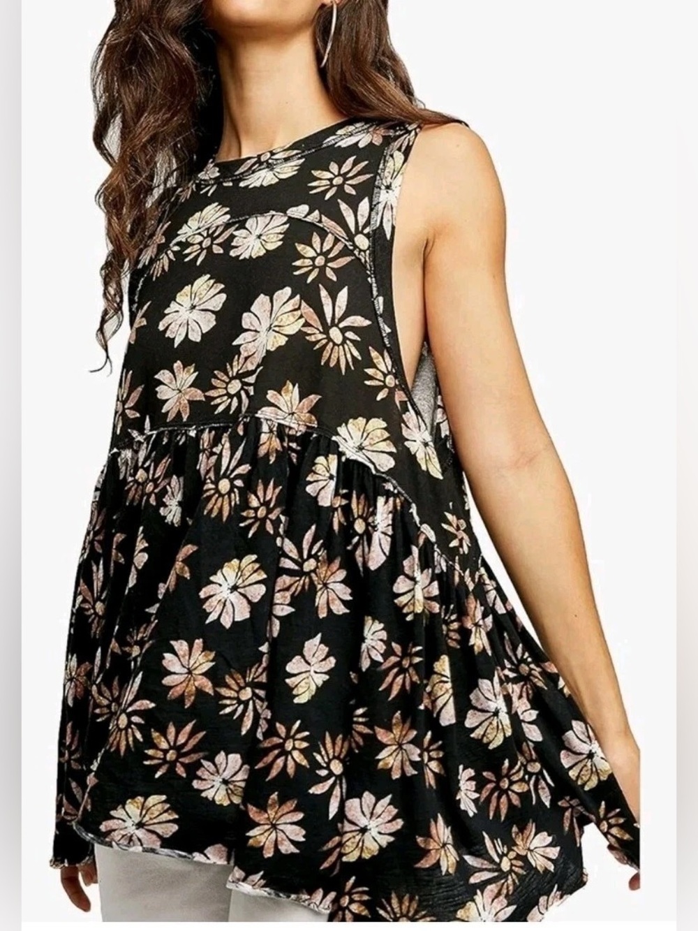 Free People Madison Black Floral Tank Dress Cotton Size Medium NWT